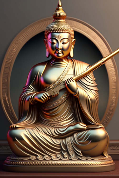 Buddha cu pusca in mana